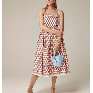 J. Crew Womens Embroidered apron dress in block print Size 4 Warm Sesame Red
